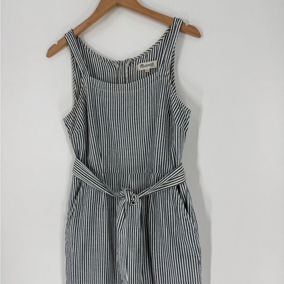 Madewell Muralist Sleeveless Wide Leg Jumpsuit in Blue/White Stripe | Size 4 - Picture 5 of 9